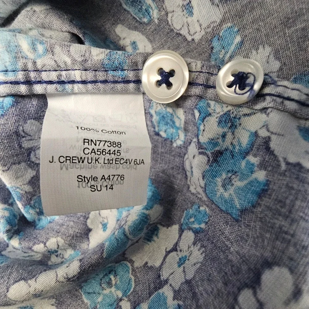 J. Crew Button Down Shirt Mens Medium M Blue Floral Short Sleeve A4776‎